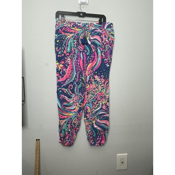 Lilly Pulitzer Pants - Lilly Pulitzer Pants Womens Medium Blue Pink Beach Loot Piper Pull On Casual